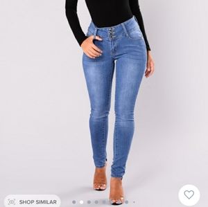 Medium wash high rise skinny jeans